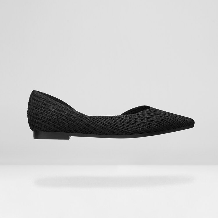 Melia Pointed-Toe Striped Flats for Wide Feet in Black | VIVAIA