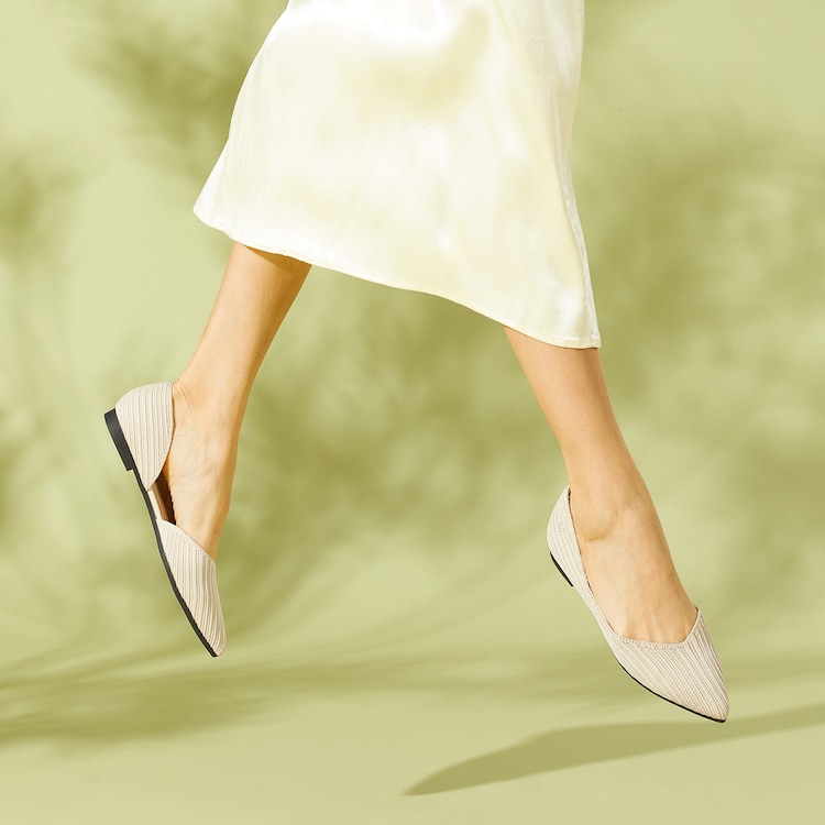 Melia PointedToe Striped Flats for Wide Feet in Cream Ivory VIVAIA