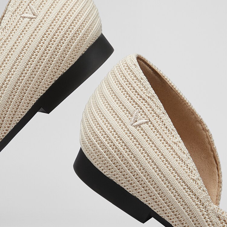 Melia Pointed-Toe Striped Flats for Wide Feet in Cream Ivory | VIVAIA