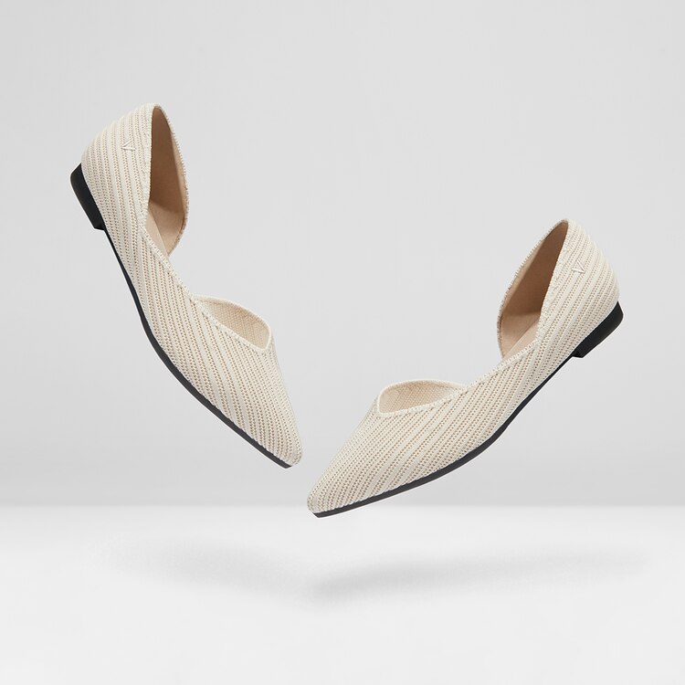 Melia Pointed-Toe Striped Flats for Wide Feet in Cream Ivory | VIVAIA