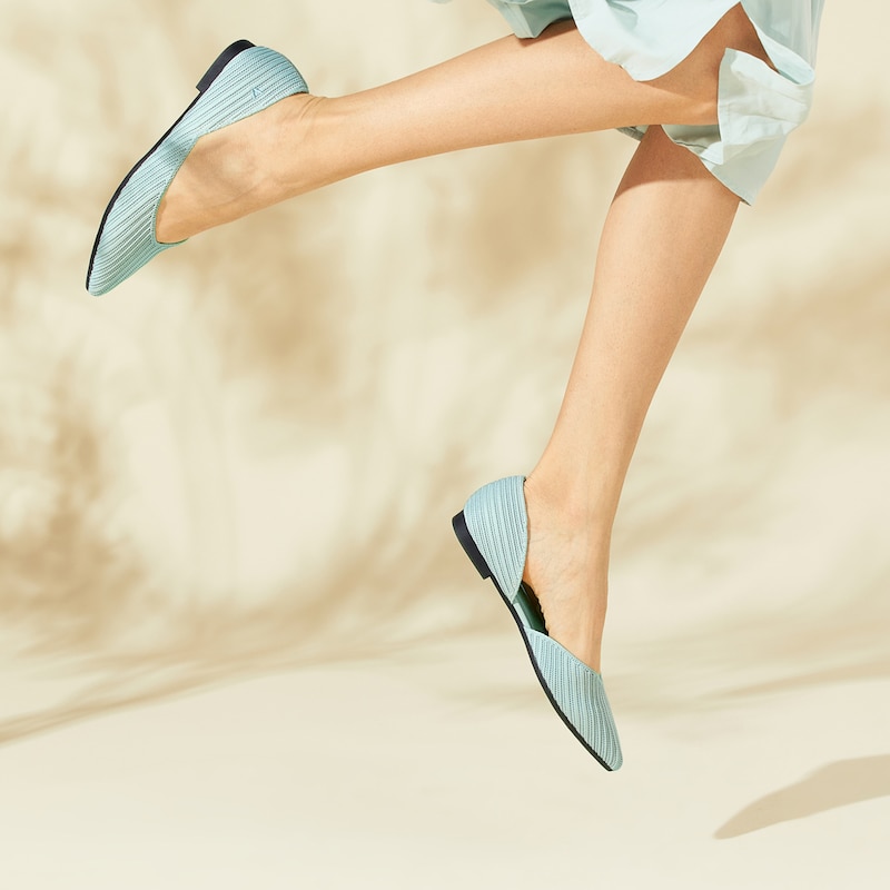 Melia Pointy Flats in Light Teal | Women's Sustainable, Washable and Stylish Black Shoes | VIVAIA