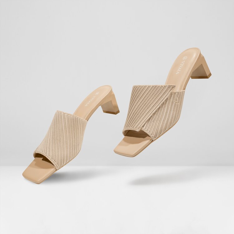 Jade Square-toe Heeled Sandals in Almond-Sustainable & Stylish | VIVAIA