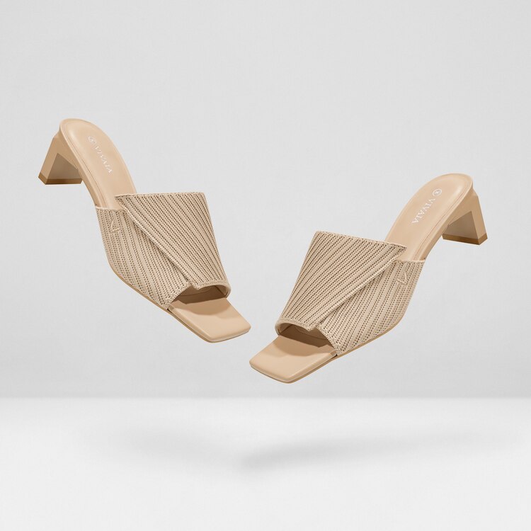 Jade Square-toe Heeled Sandals in Almond-Sustainable & Stylish | VIVAIA