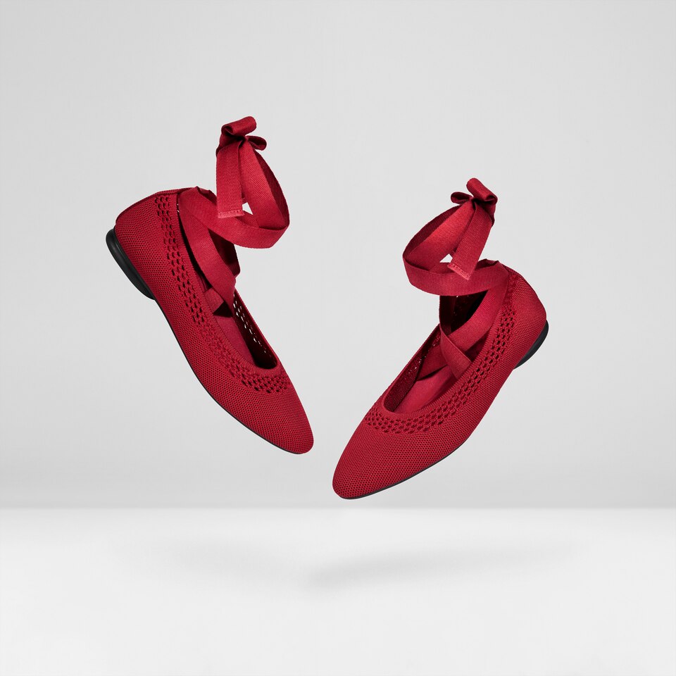 Tamia Beatrice Adjustable Ankle Wrap Round Toe Flats in Ruby Red | VIVAIA