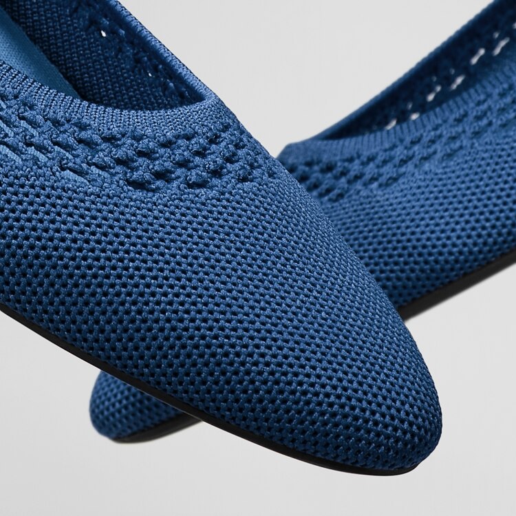 Tamia Beatrice Adjustable Ankle Wrap Round Toe Flats in Marine Blue | VIVAIA