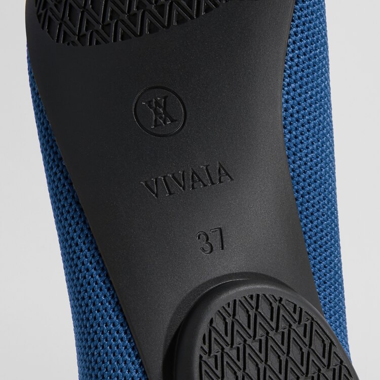 Tamia Beatrice Adjustable Ankle Wrap Round Toe Flats in Marine Blue | VIVAIA