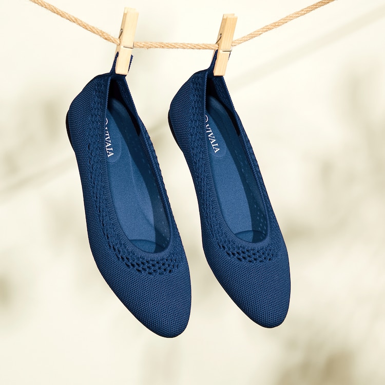 Tamia Beatrice Adjustable Ankle Wrap Round Toe Flats in Marine Blue | VIVAIA