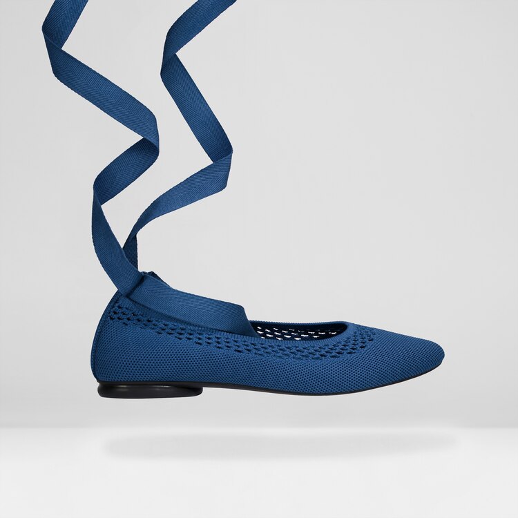 Tamia Beatrice Adjustable Ankle Wrap Round Toe Flats in Marine Blue | VIVAIA