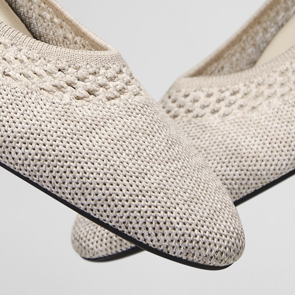 Tamia Beatrice Adjustable Ankle Wrap Round Toe Flats in Oatmilk | VIVAIA