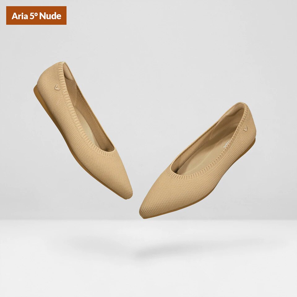 Aria5° Women Pointy Flats in Nude Peach-Sustainable & Washable | VIVAIA