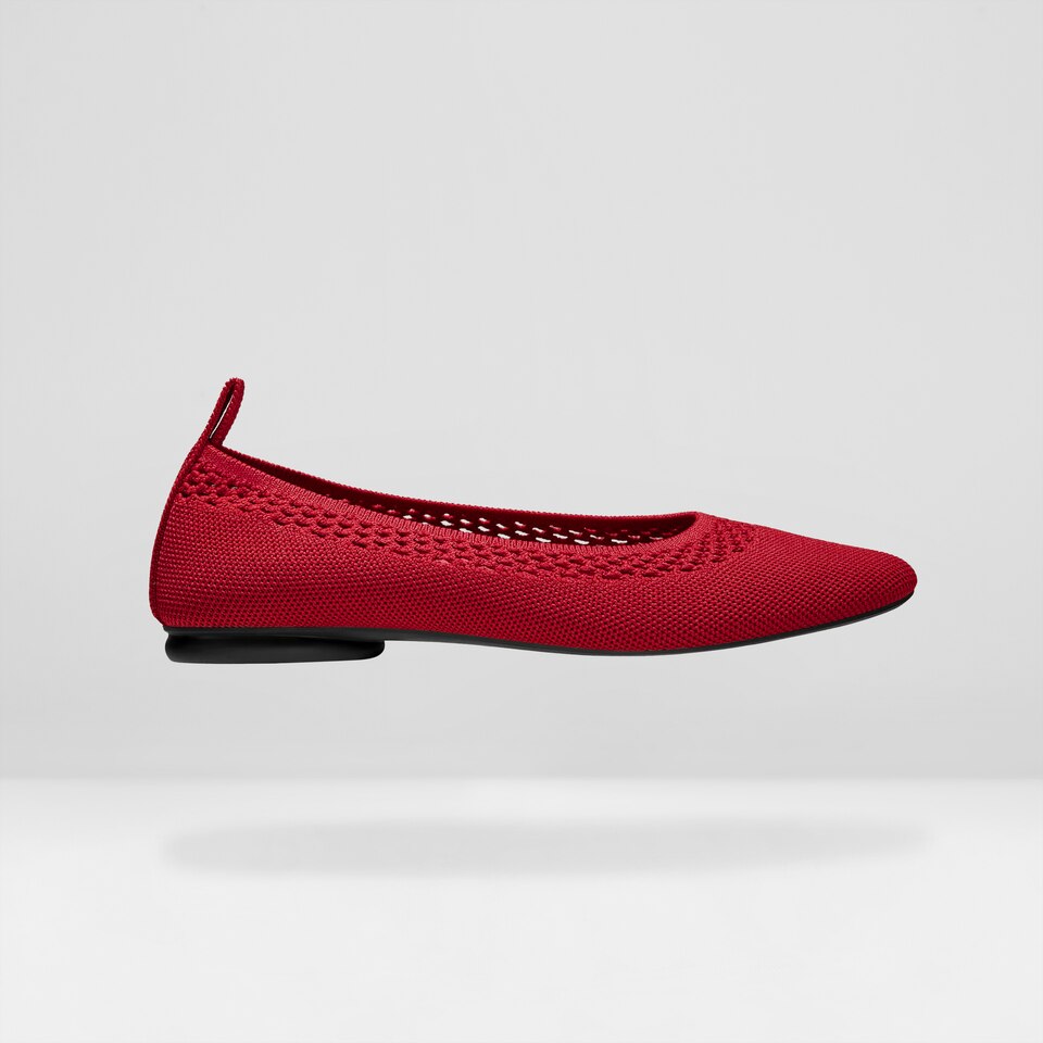 Tamia Beatrice Adjustable Ankle Wrap Round Toe Flats in Ruby Red | VIVAIA