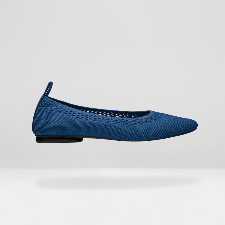 Tamia Beatrice Adjustable Ankle Wrap Round Toe Flats in Marine Blue | VIVAIA