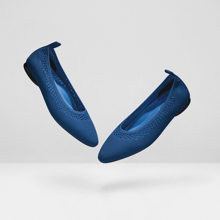 Tamia Beatrice Adjustable Ankle Wrap Round Toe Flats in Marine Blue | VIVAIA