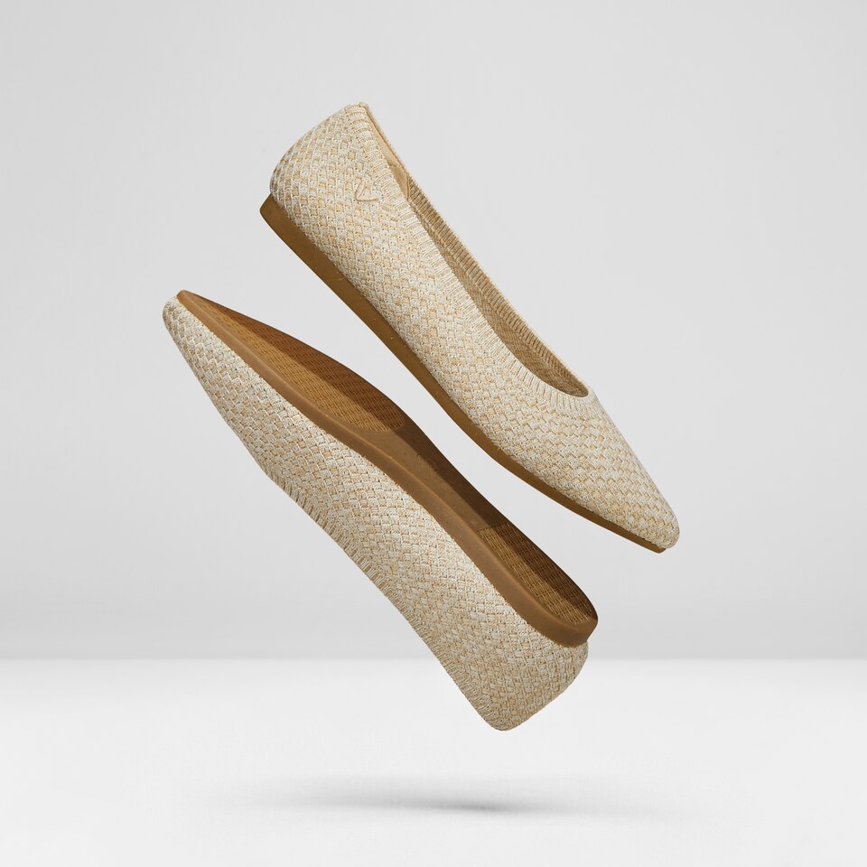 Aria5° Comfortable Women Pointy Flats in Sand Woven-Sustainable & Washable | VIVAIA