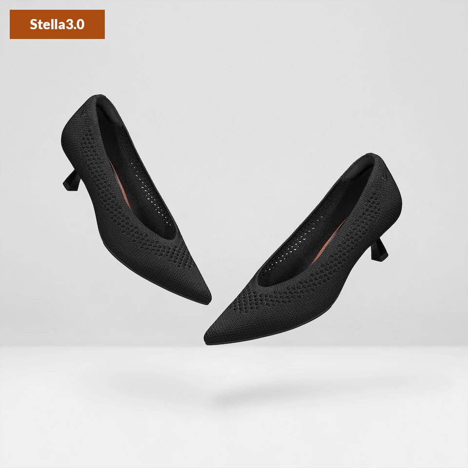 Stella Pointed-Toe Kitten Sustainable Heels in Deep Ebony - VIVAIA