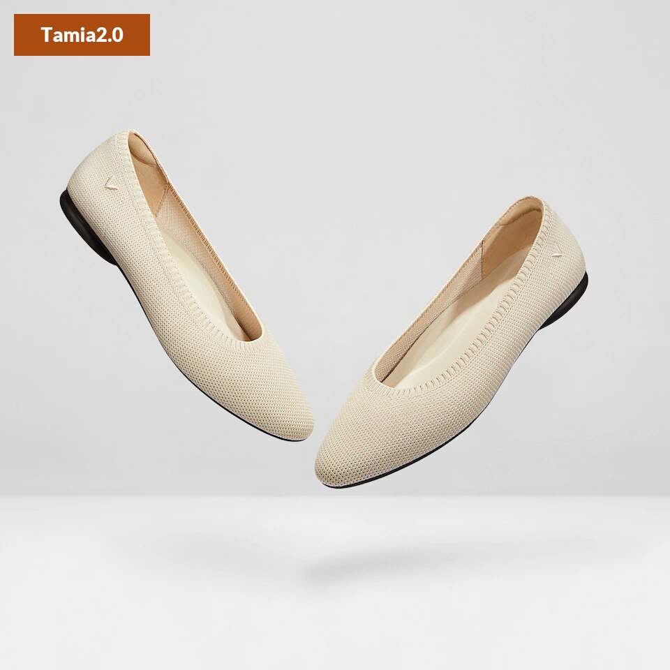 Tamia Round-Toe Ballet Women's Comfortable Flats in Cream Ivory | VIVAIA