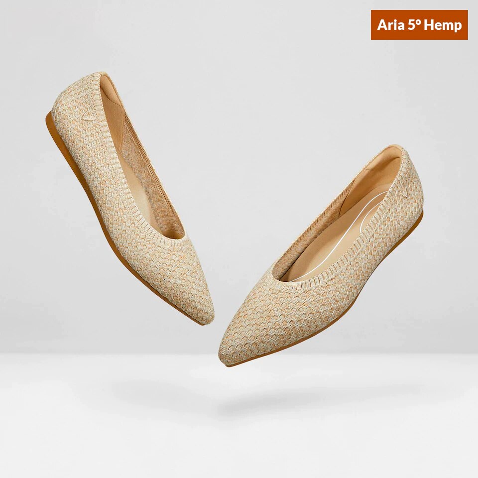 Aria5° Women Pointy Flats in Sand Woven - Sustainable & Washable Shoes | VIVAIA