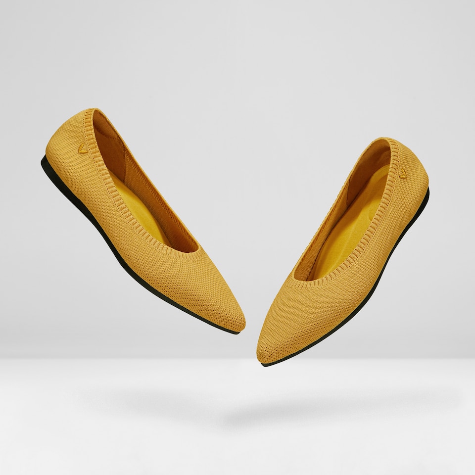 Aria5° Pointed Flats in Ginger Yellow-Sustainable & Washable | VIVAIA