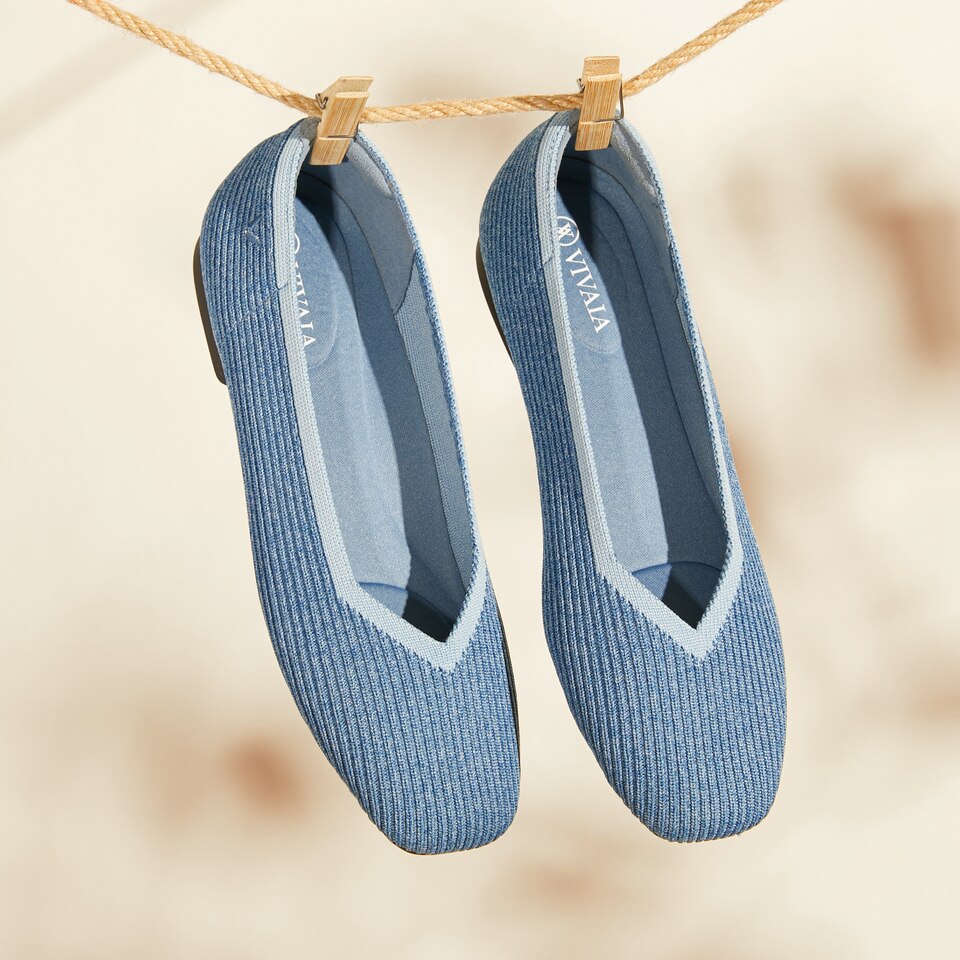 Margot Washable Square-Toe Flats for Bunions & Wide Feet in Denim Blue | VIVAIA