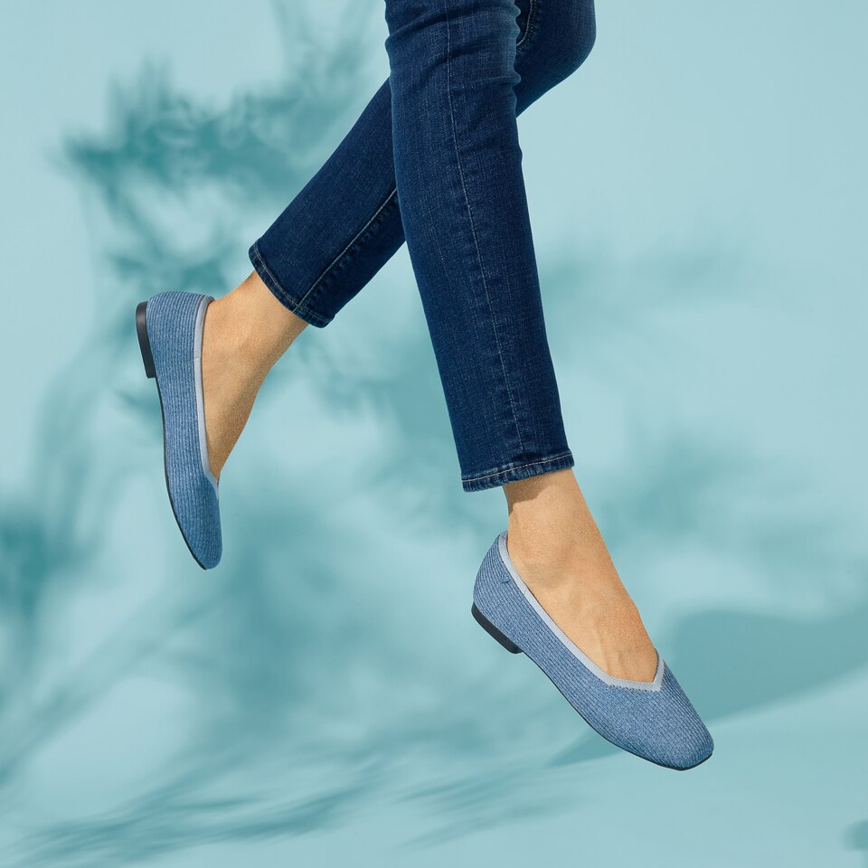 Margot Washable Square-Toe Flats for Bunions & Wide Feet in Denim Blue | VIVAIA