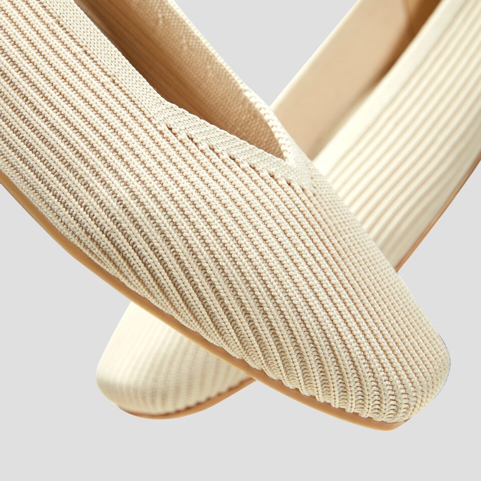 Margot Washable Square-Toe Flats for Bunions & Wide Feet in Cream Ivory | VIVAIA