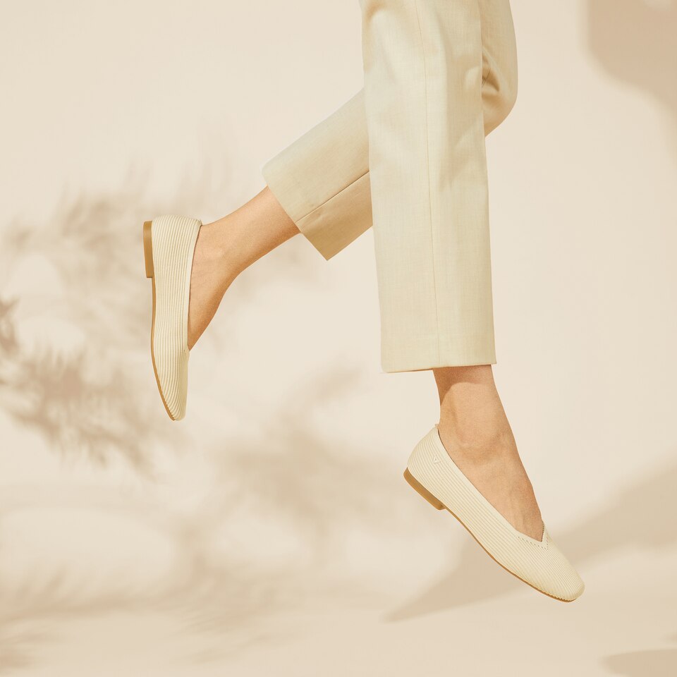 Margot Washable Square-Toe Flats for Bunions & Wide Feet in Cream Ivory | VIVAIA