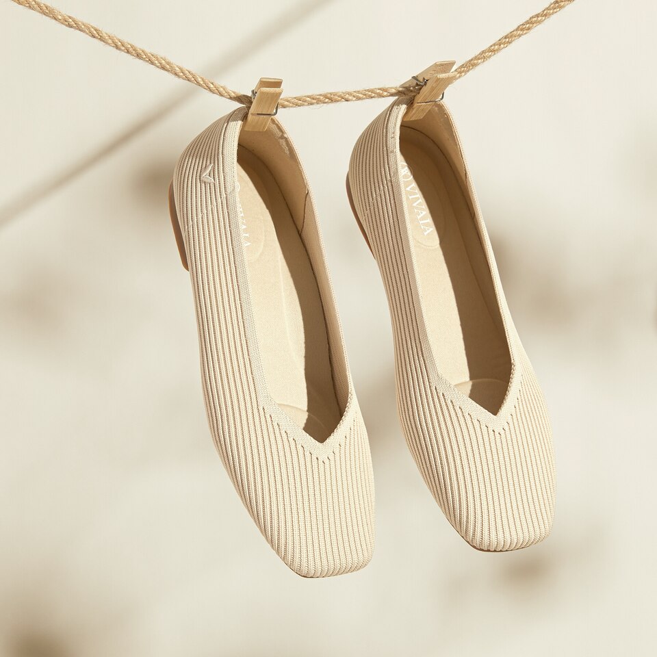 Margot Washable Square-Toe Flats for Bunions & Wide Feet in Cream Ivory | VIVAIA