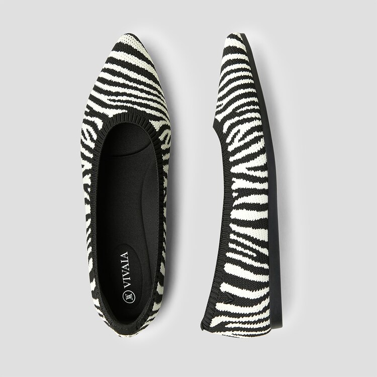 Aria 5° Inspiration Comfortable Pointed-Toe Ballet Flats in Zebra | VIVAIA