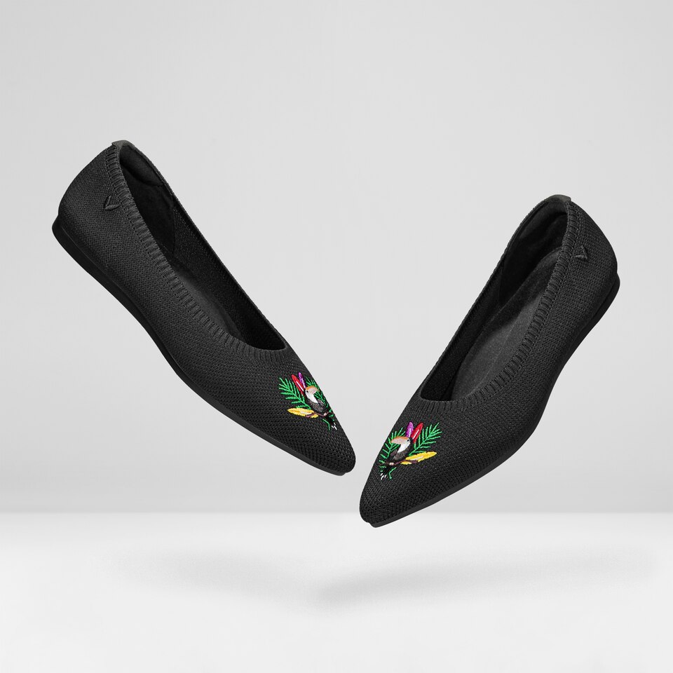 Aria5° The Inspiration Pointed Toe Ballet Flats in Black-Toucan | VIVAIA