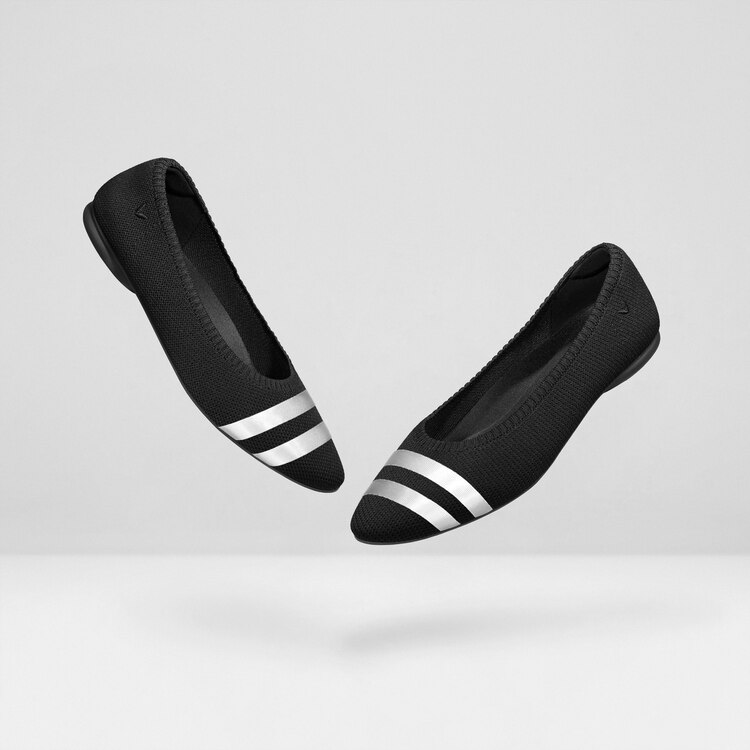 Tamia 2.0 Comfortable Round-Toe Ballet Flats in Laura-Black With Satin Stripes | VIVAIA