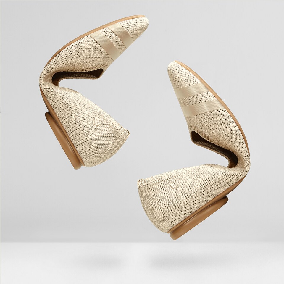 Tamia 2.0 Comfortable Round-Toe Ballet Flats in Laura-Cream Ivory With Satin Stripes | VIVAIA