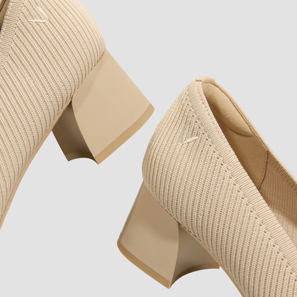 Melody Squaretoe Chunky Running Heels in Cream Ivory VIVAIA