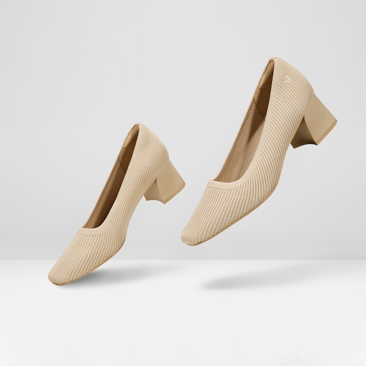 Melody Squaretoe Chunky Running Heels in Cream Ivory VIVAIA