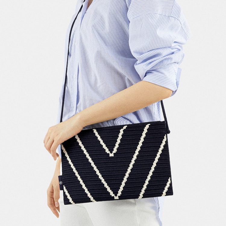 Lucy Crossbody Bags in Marine Chevron-Sustainable & Washable | VIVAIA