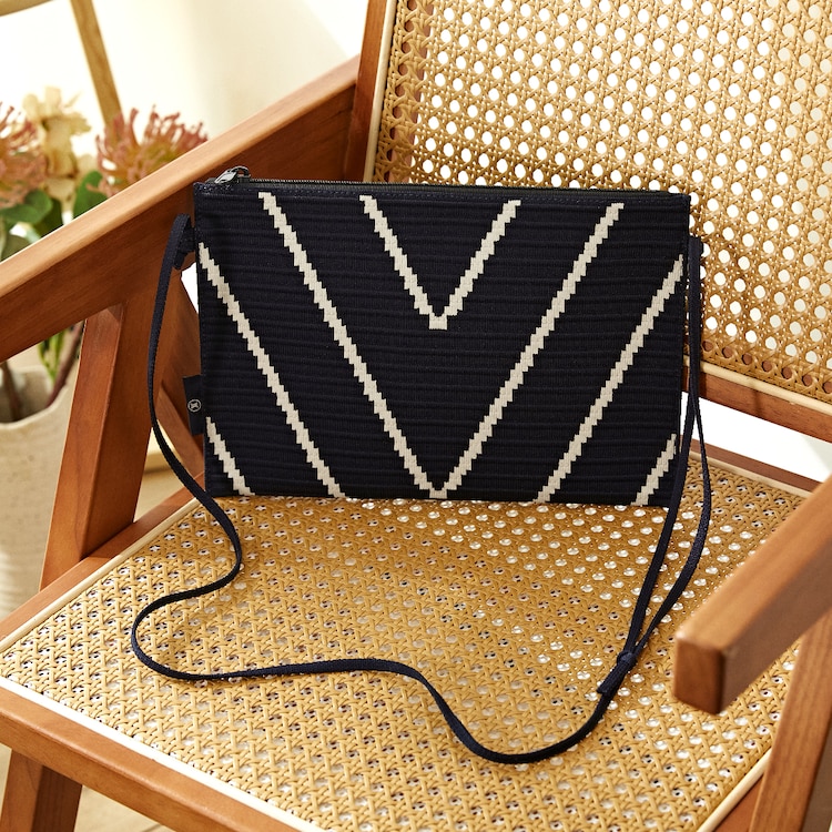 Lucy Crossbody Bags in Marine Chevron-Sustainable & Washable | VIVAIA