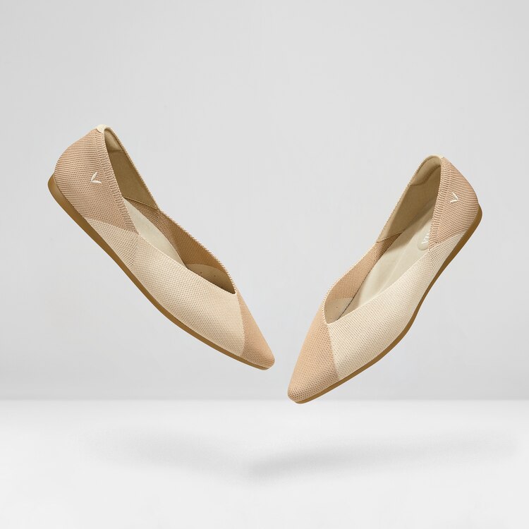 Valencia Pointed-Toe V-Cut Flats in Wheat Natural-Sustainable&Washable | VIVAIA