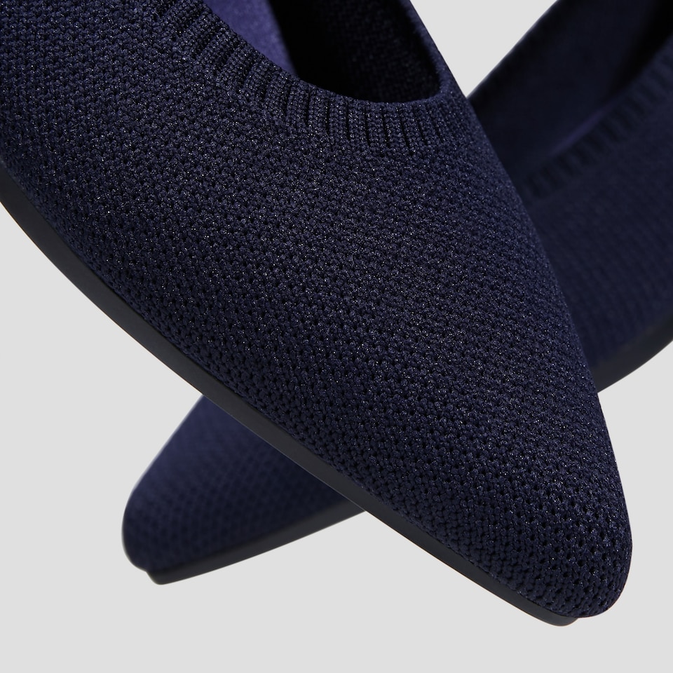 Aria5° Pointed Toe Ballet Flats with Arch Support in Navy | VIVAIA