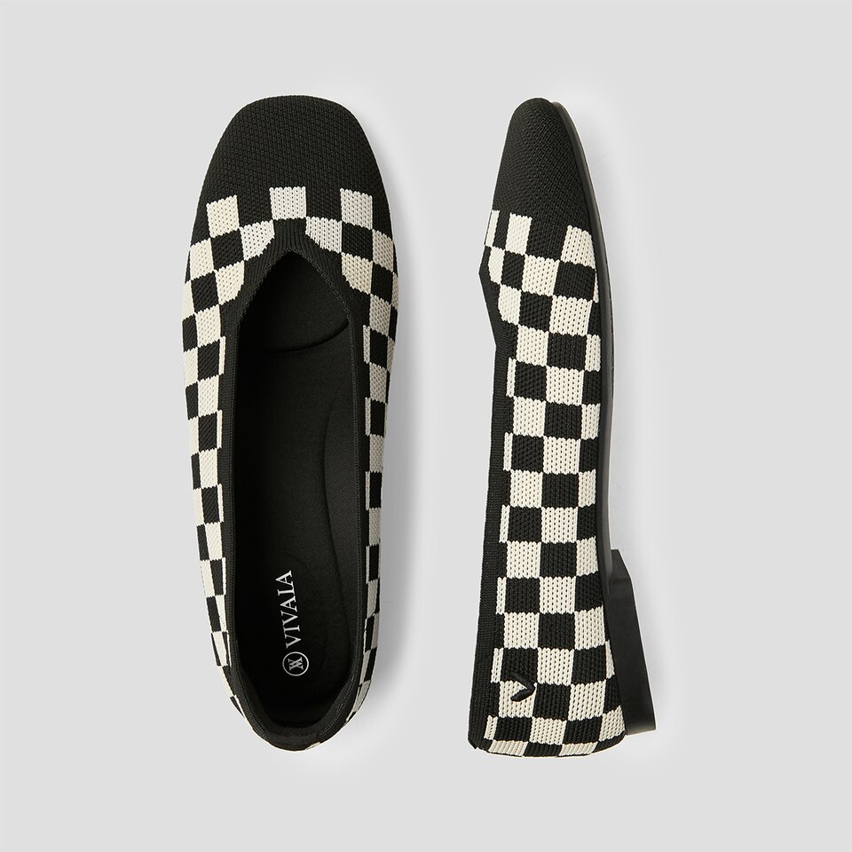 Margot 2.0 Square-Toe Flats for Bunions & Wide Feet in Checker | VIVAIA