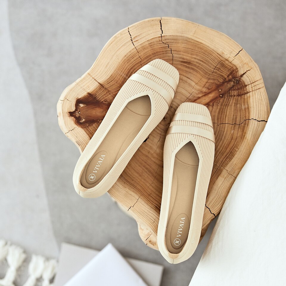 Margot 2.0 Square-Toe Flats for Bunions & Wide Feet in Laura-Cream Ivory With Satin Stripes | VIVAIA