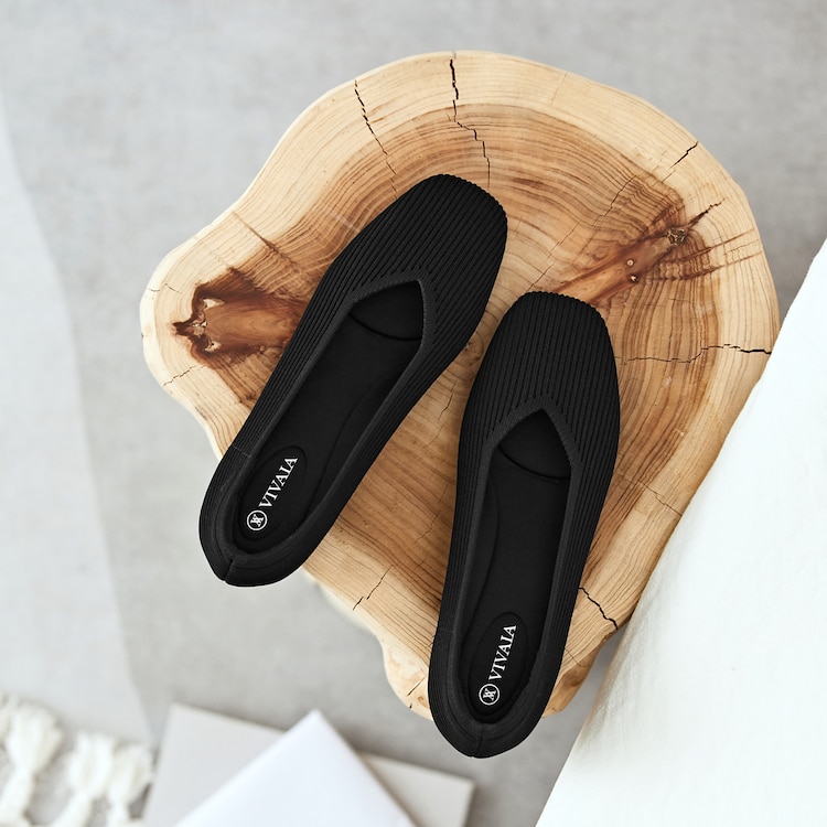Margot Square-Toe Flats for Bunions&Wide Feet in Black-More Breathable Margot | VIVAIA