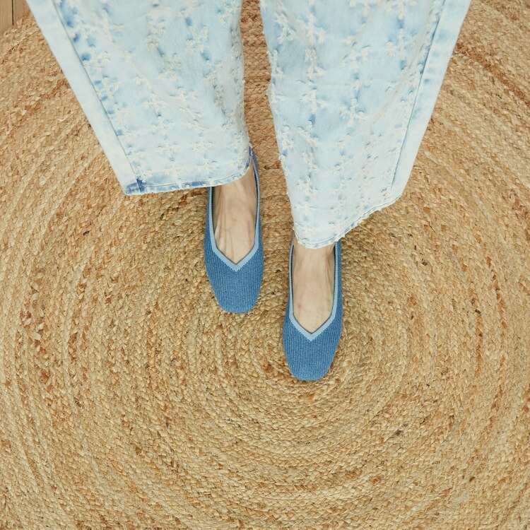 Margot Square-Toe Flats for Bunions & Wide Feet in Denim Blue | VIVAIA