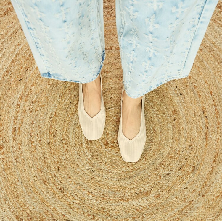 Margot Washable Square-Toe Flats for Bunions & Wide Feet in Cream Ivory | VIVAIA