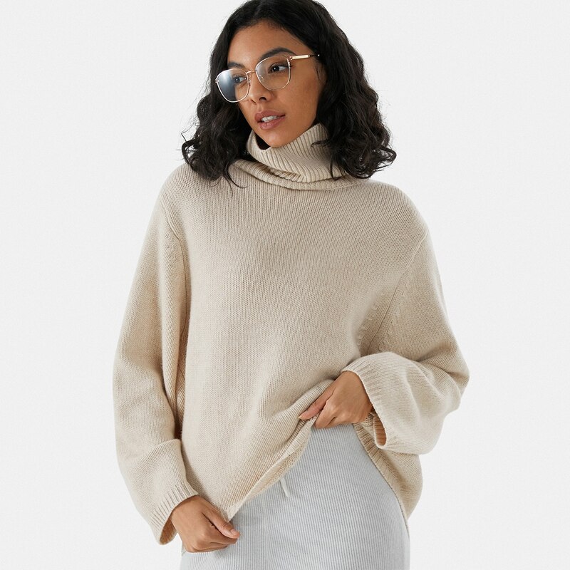 Gerda Cashmere High Neck Sweater in Cream Ivory | Women's Sustainable and Stylish Knitwears | VIVAIA