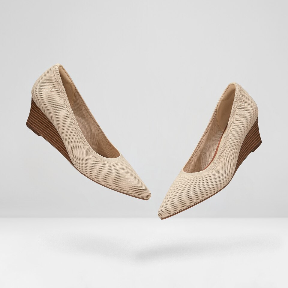 Aria Pointed-Toe Wedge in Almond-Sustainable & Washable | VIVAIA