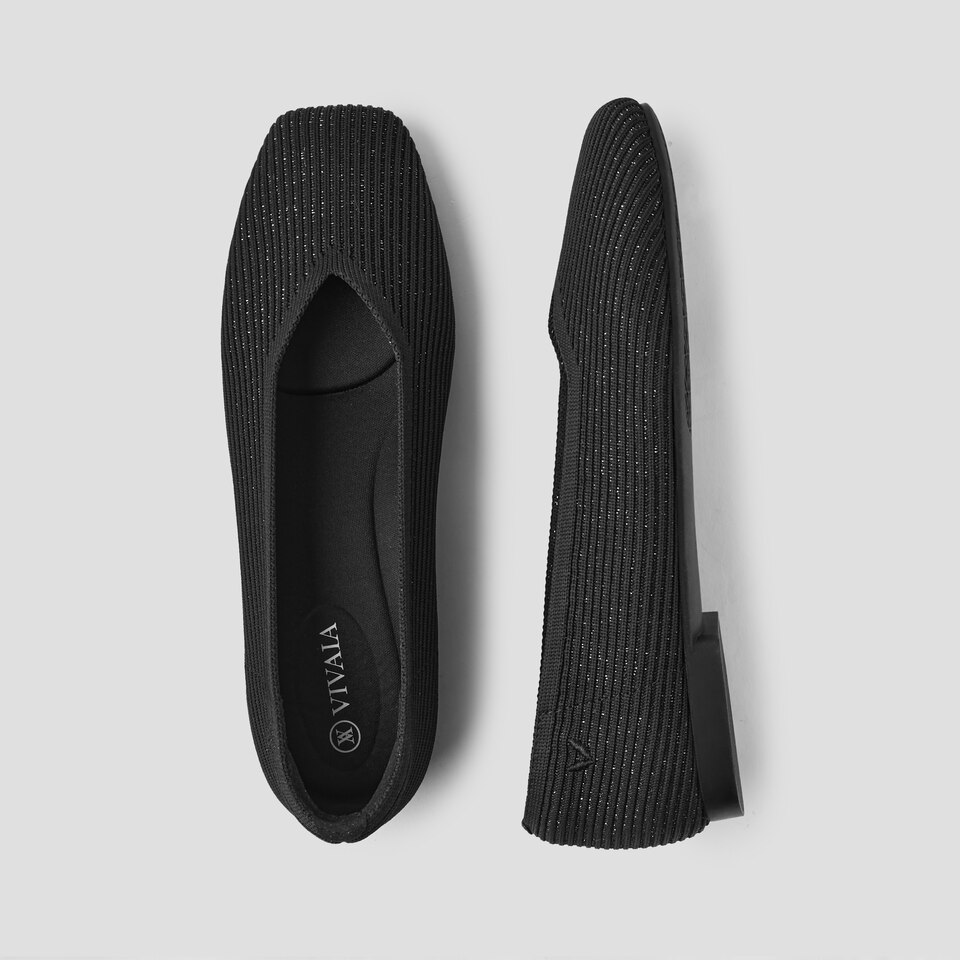 Margot 2.0 Square-Toe Flats for Bunions & Wide Feet in Sparkle Black | VIVAIA