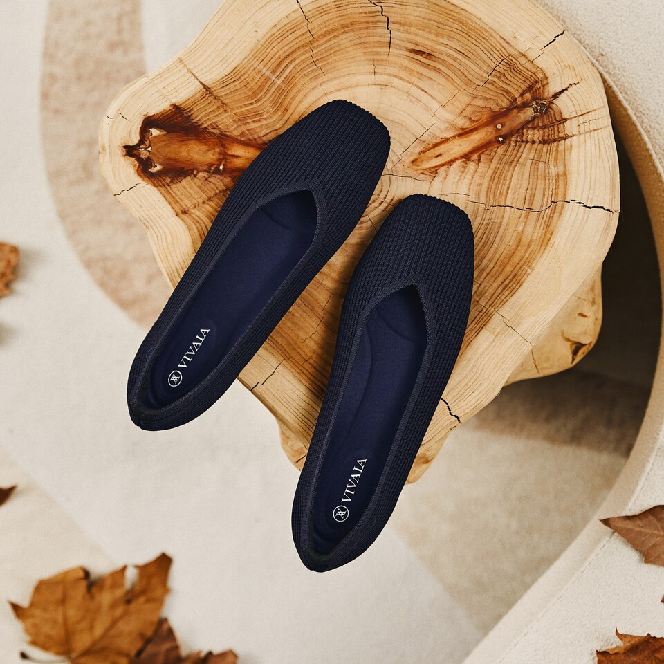 Margot Square-Toe Flats for Bunions&Wide Feet in Navy | VIVAIA