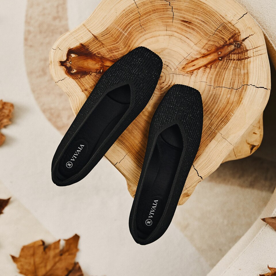 Margot 2.0 Square-Toe Flats for Bunions & Wide Feet in Sparkle Black | VIVAIA