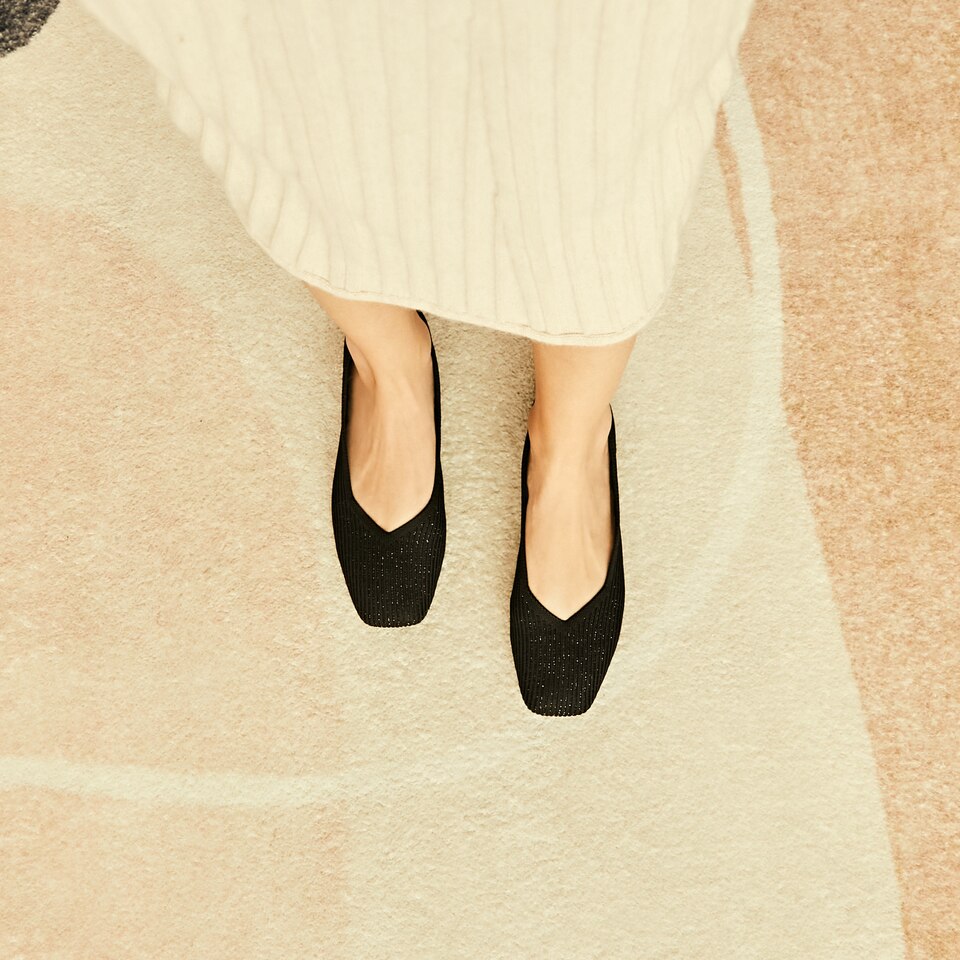 Margot 2.0 Square-Toe Flats for Bunions & Wide Feet in Sparkle Black | VIVAIA