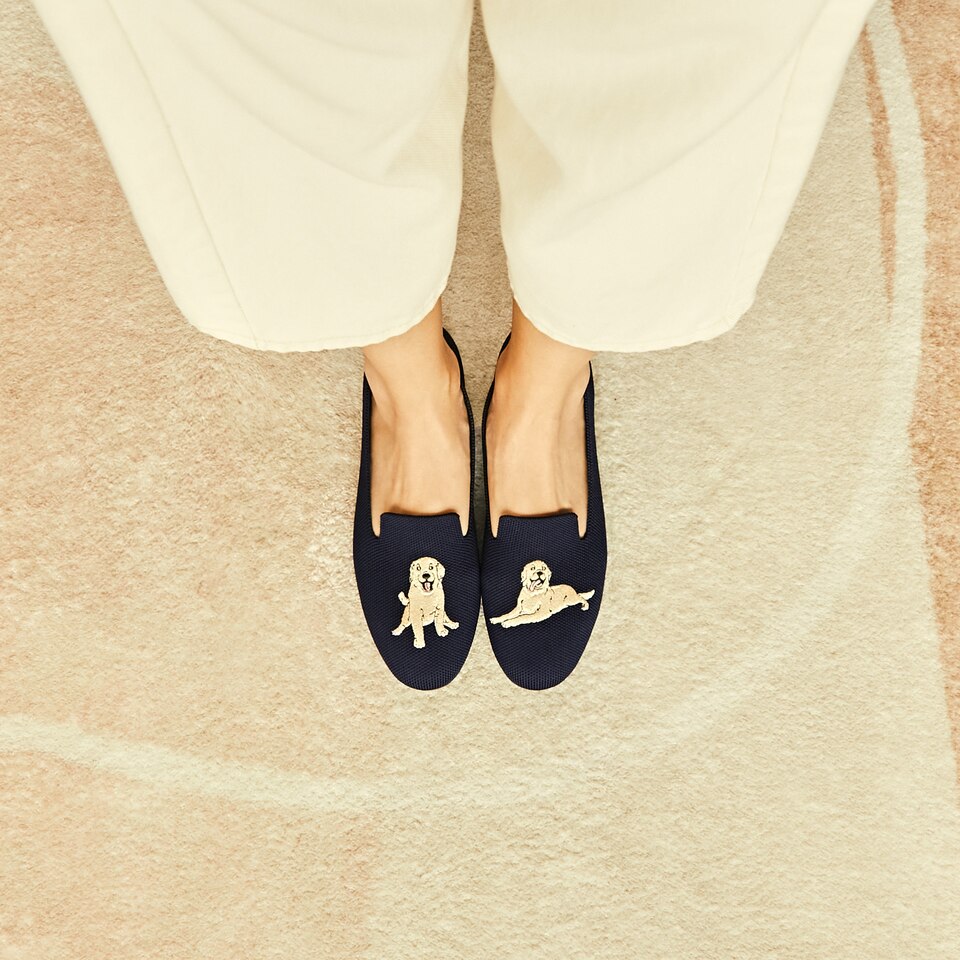 Audrey Round-Toe Embroidered Loafer for Bunions in Golden Retriever | VIVAIA