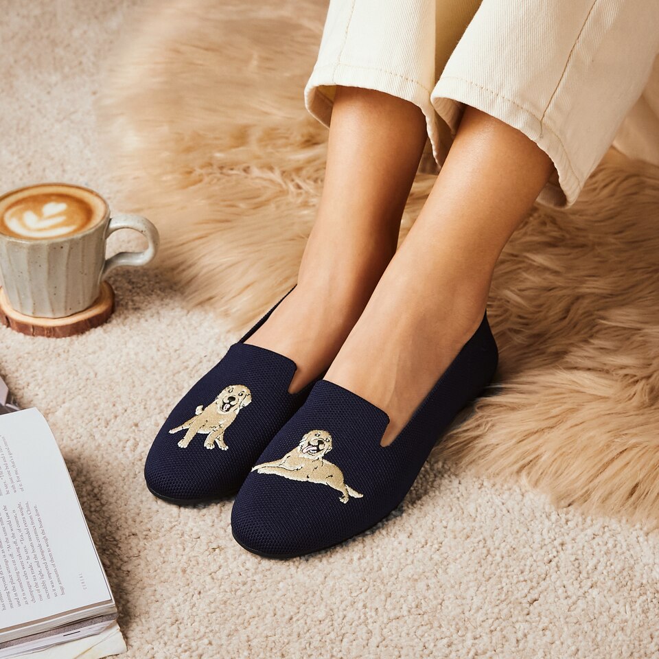 Audrey Round-Toe Embroidered Loafer for Bunions in Golden Retriever | VIVAIA